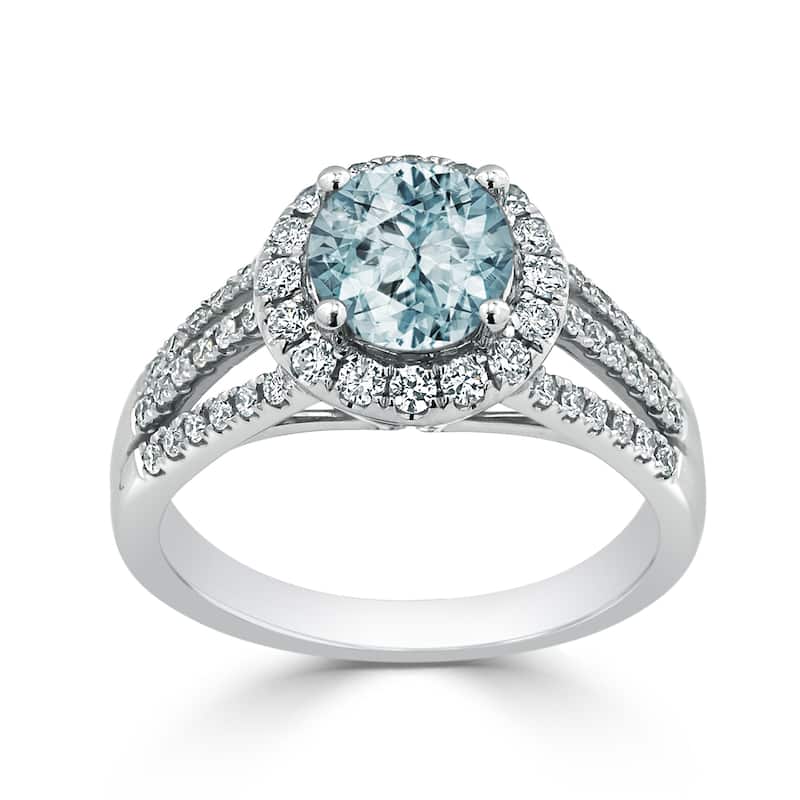 Auriya Modern 1 1/3ct Aquamarine and Halo Diamond Engagement Ring 1/2cttw 14k Gold