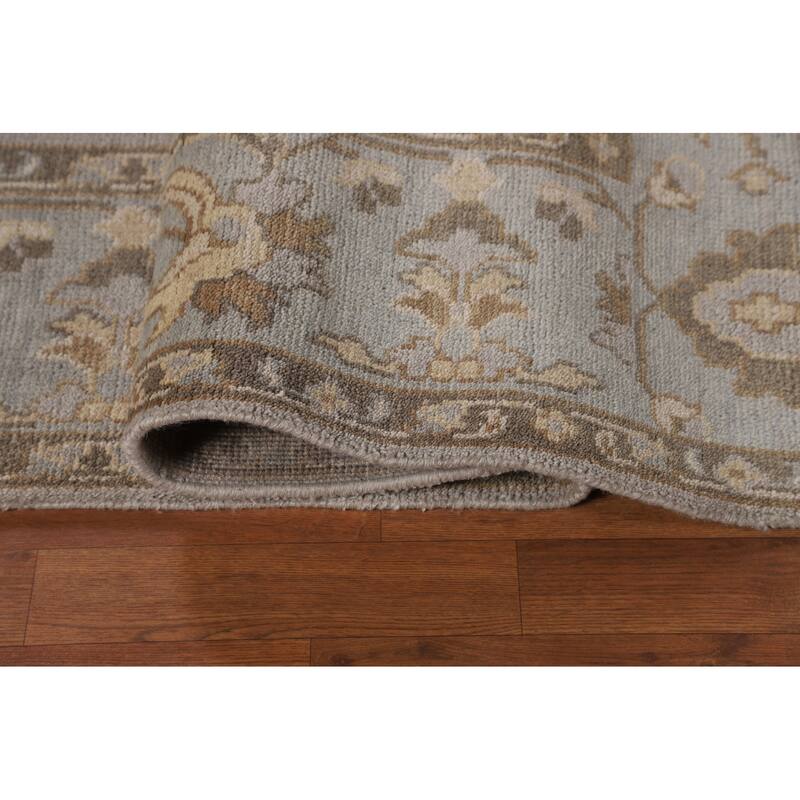 All-Over Gray Oushak Indian Area Rug Hand-Knotted Wool Carpet - 7'11"x 10'0"