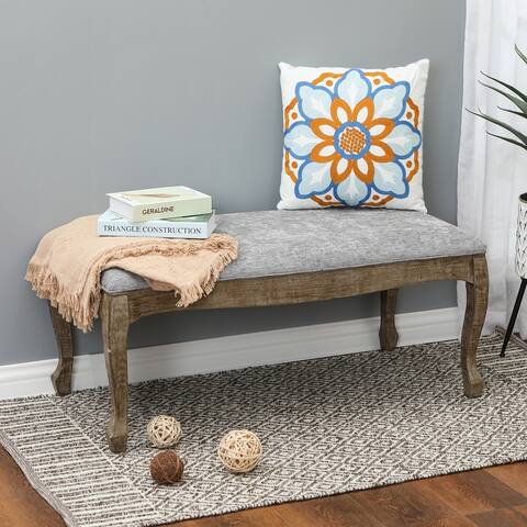 Upholstered Grey Linen/ Wood Entryway and Bedroom Bench - 41.25" W x 20" D x 18.25" H