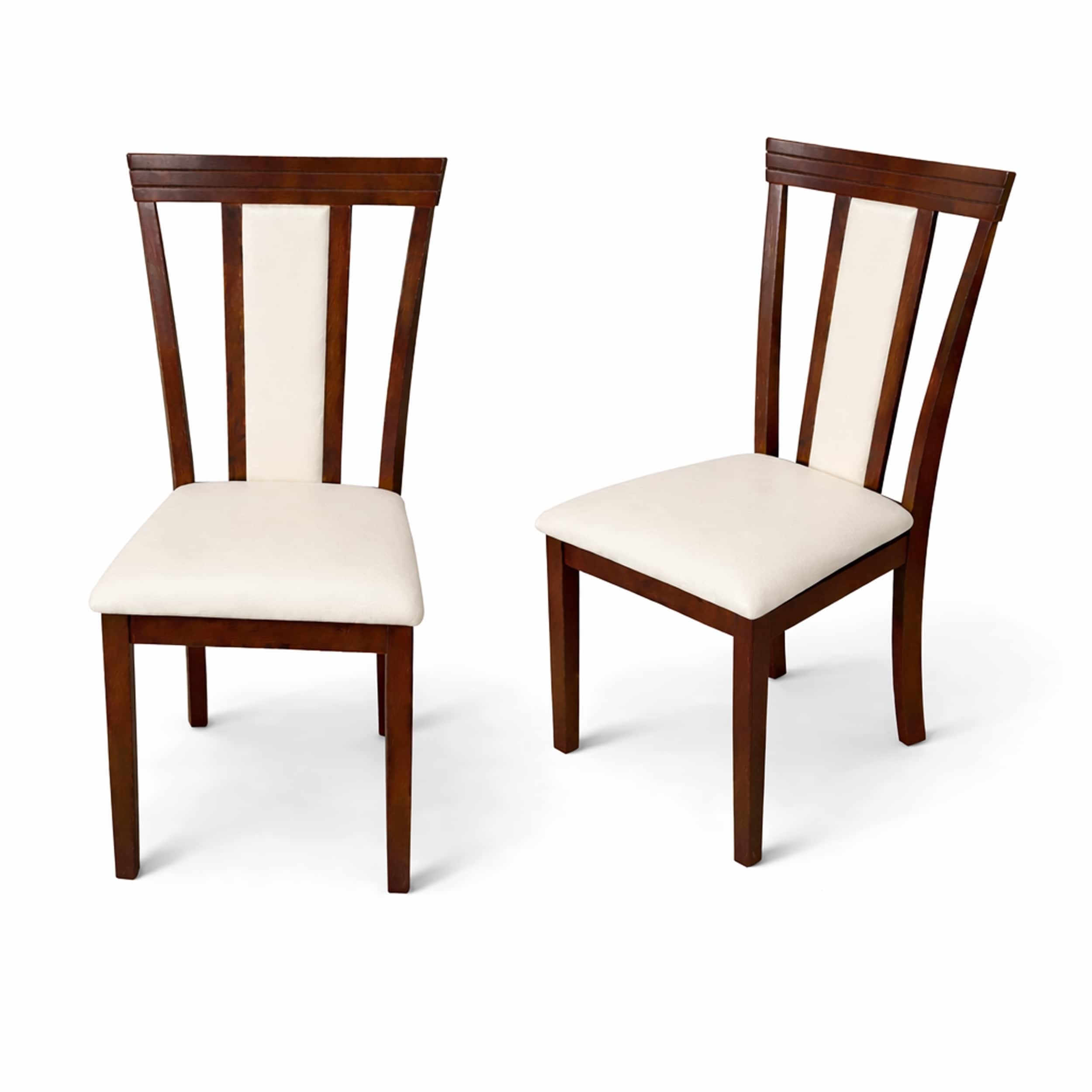 Traditional Dining Chairs, Set of 2, Dirty Oak Finish with Beige Polyester Upholstered Seats Solid Rubberwood