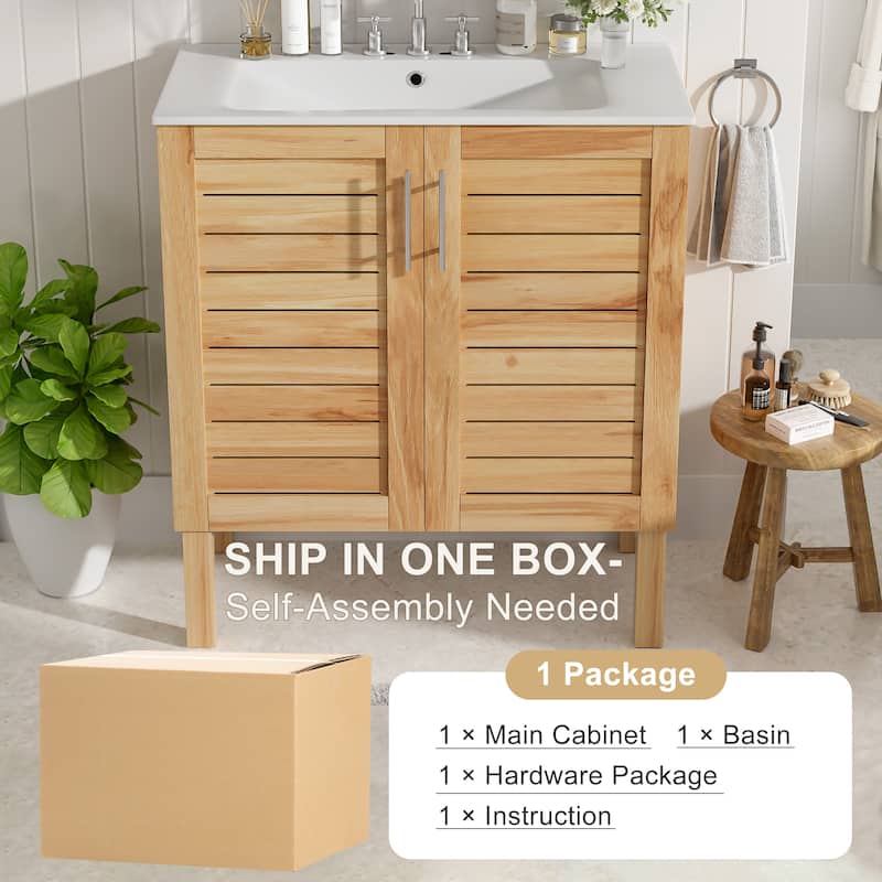 30 Inch Freestanding Bathroom Vanity with Ceramic Sink,2 Soft-Close Doors