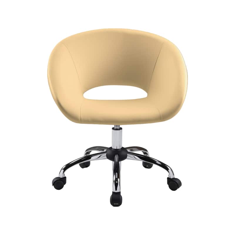 Beige and Silver Faux Leather Adjustable Height Swivel Rolling Office Chair