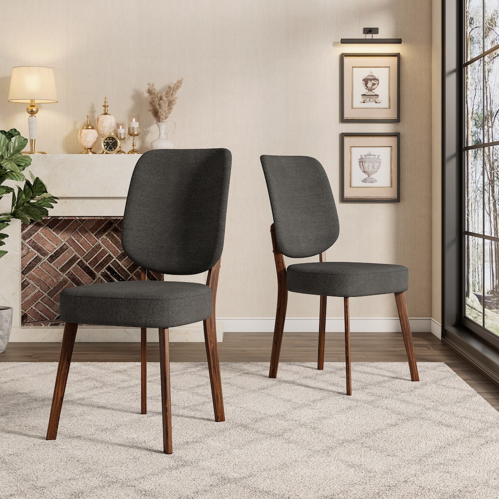 Mid-Century Modern Upholstered Dining Chairs with Dark Brown Solid Wood Legs (Set of 2)