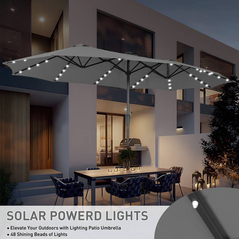 15ft Patio Umbrella Outdoor Market Umbrella with Base and LED Lights