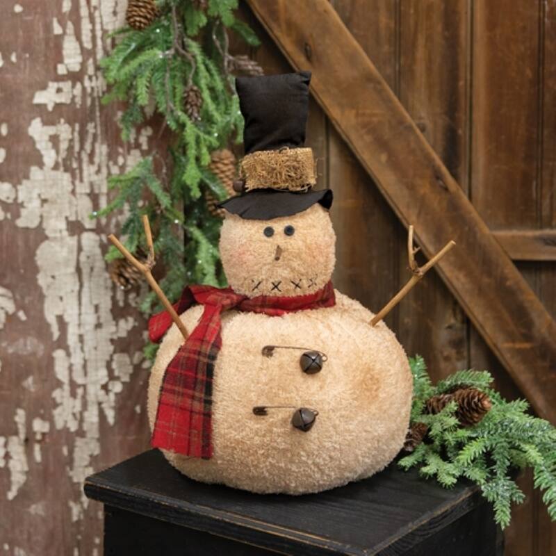 Roly Poly Primitive Snowman Tree Topper Christmas Decoration - 9” x 9” x 13.50”