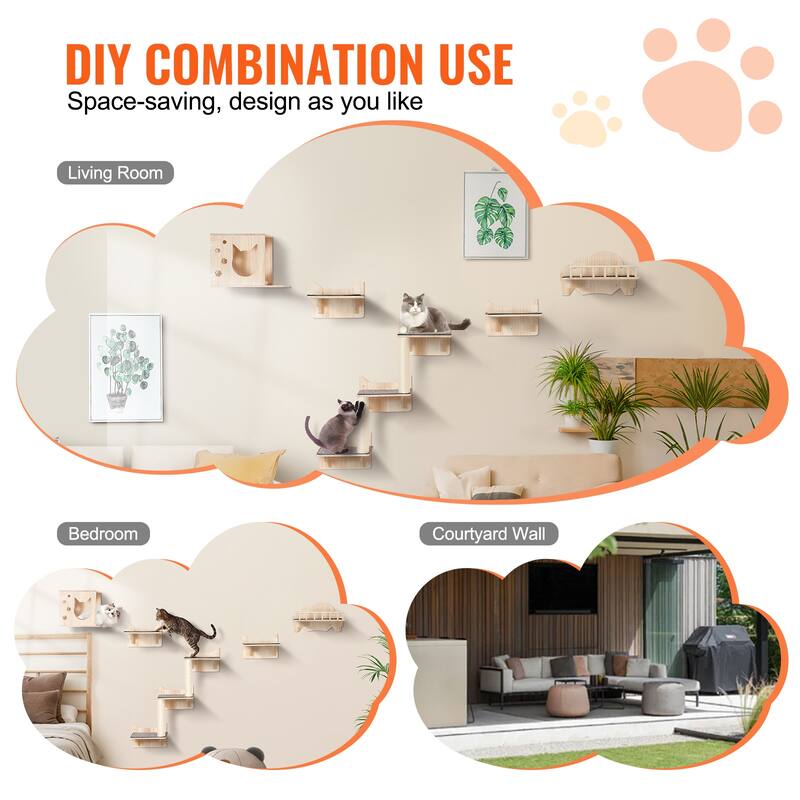 Wall Mounted Cat Shelves, Cat Wall Shelves and Perches with Jumping Boards, Hammock, Sofa, Cat Tree & Cat Grip