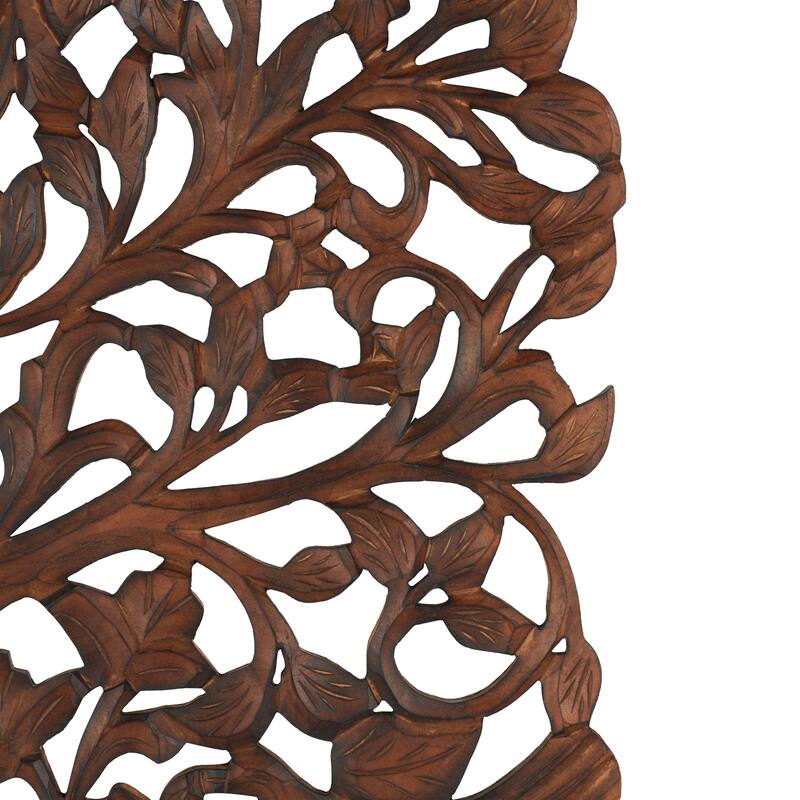 Brown Wooden Carved Tree Home Wall Decor with Animal Accents