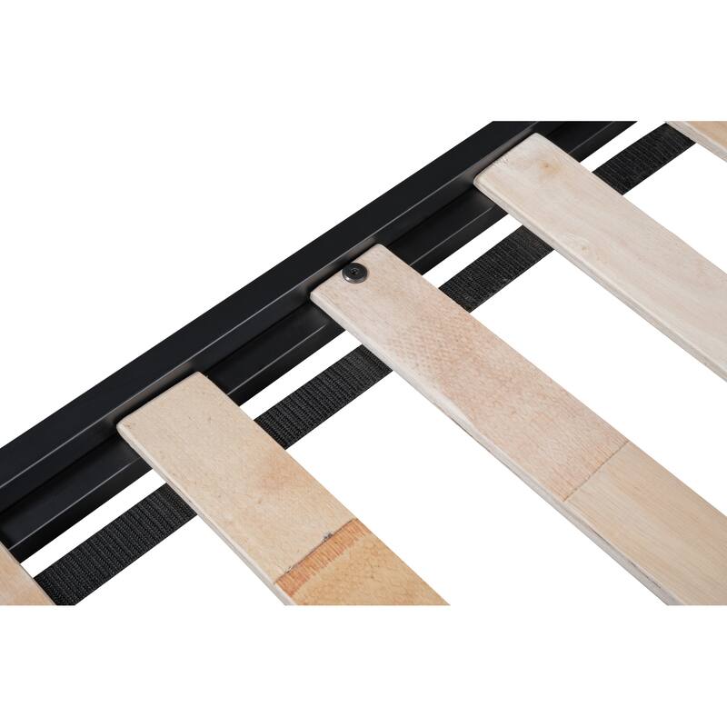 Sturdy Metal Twin over Full Bunk Bed with Noise-Free Wood Slats and Full Guardrail