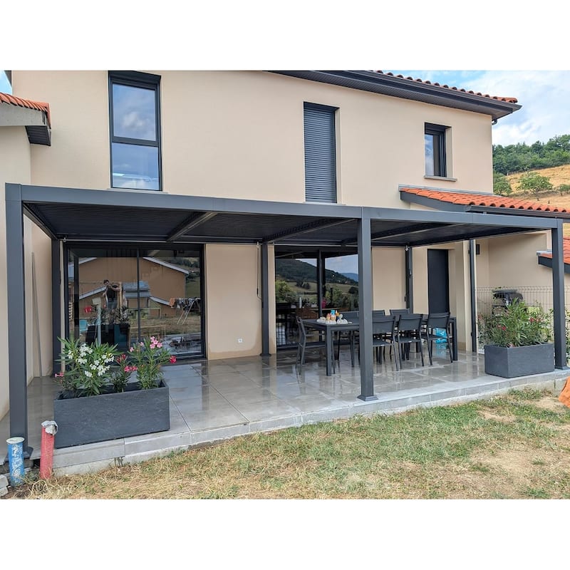 PURPLE LEAF Solar Louvered Pergola with LED String Lights Aluminum Outdoor Pergola with Adjustable Roof for Patio Garden