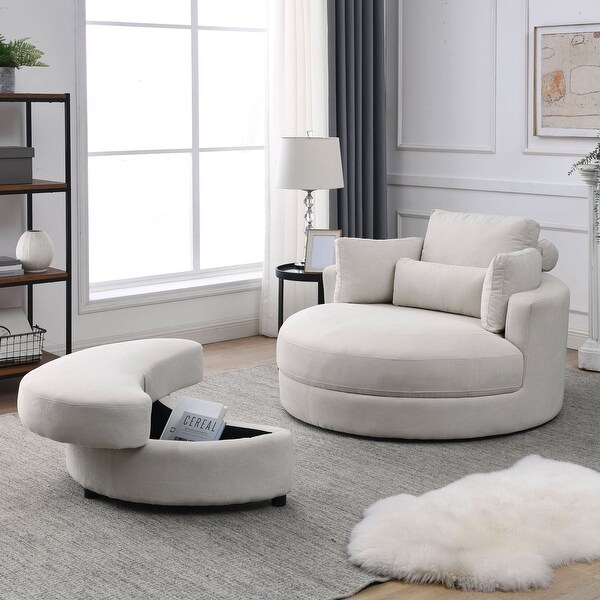 Swivel modern sofa leisure large round chair with storage stool linen On Sale Bed Bath Beyond 41076416