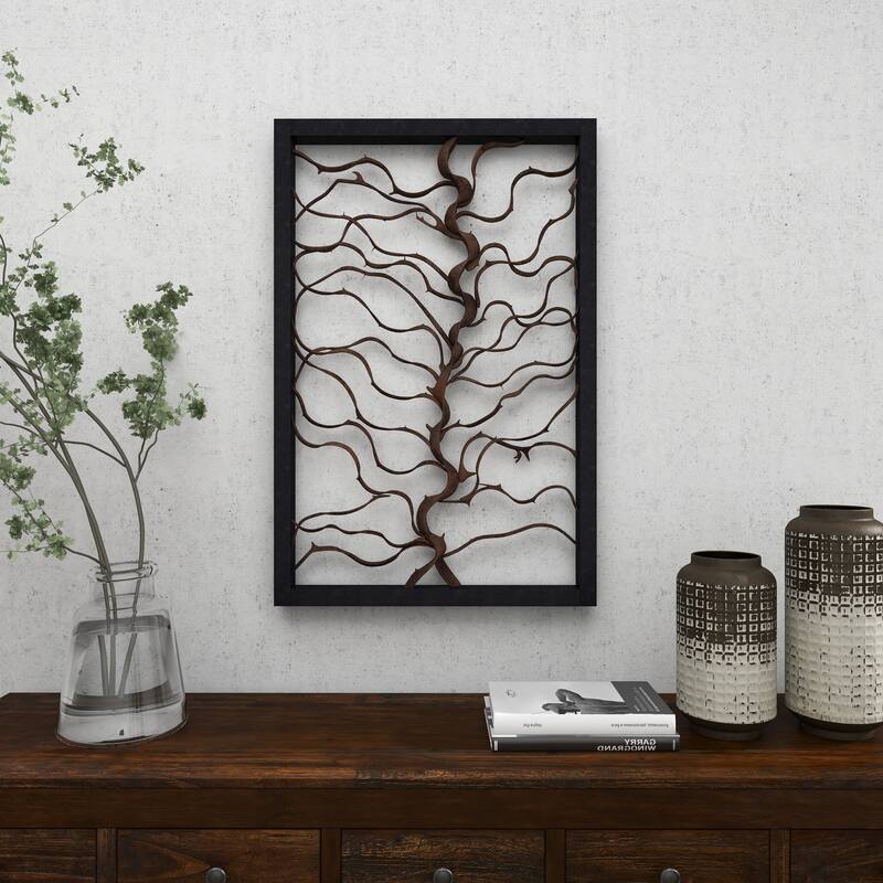 Black Wood Branch Tree Home Wall Decor with Black Frame