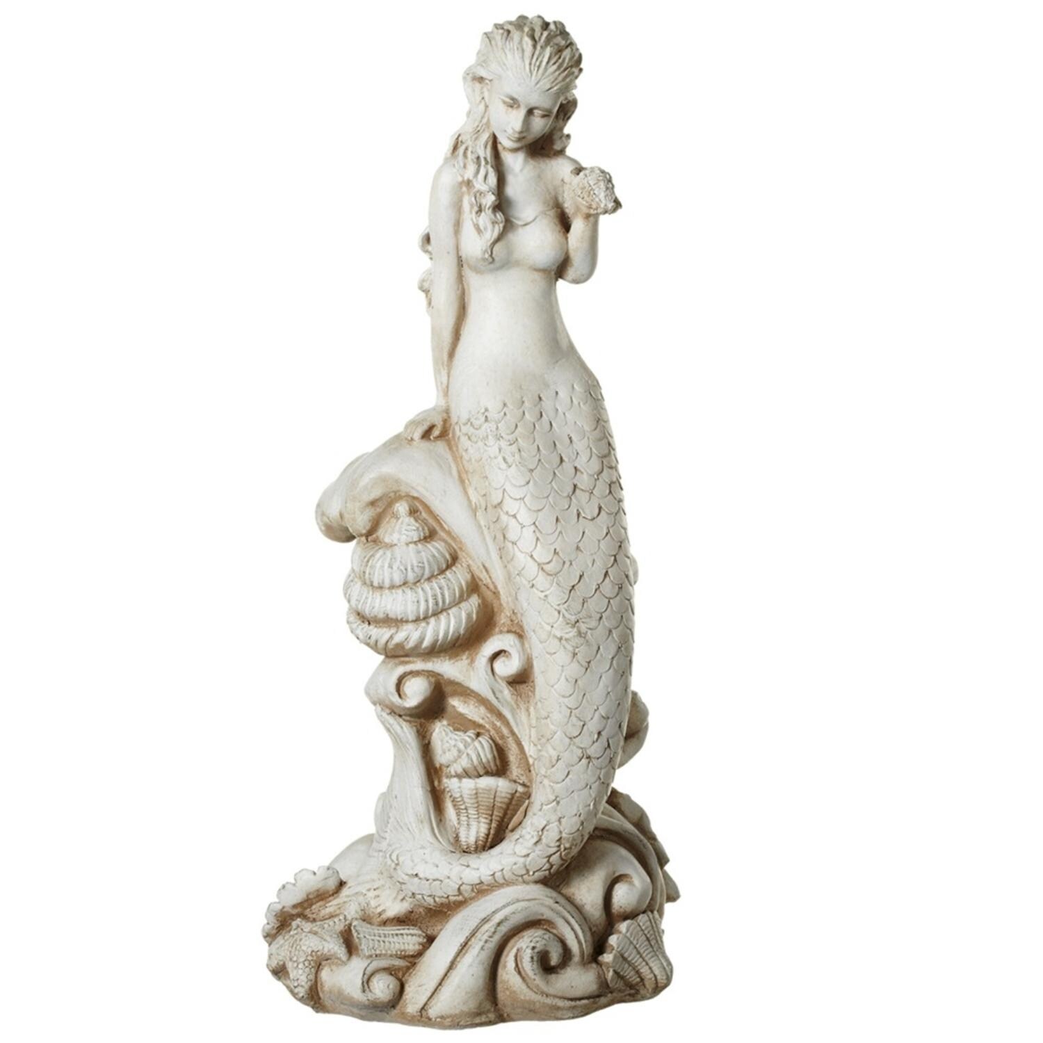 Mermaid Sitting Statue Figurine Sculpture Distressed Finish