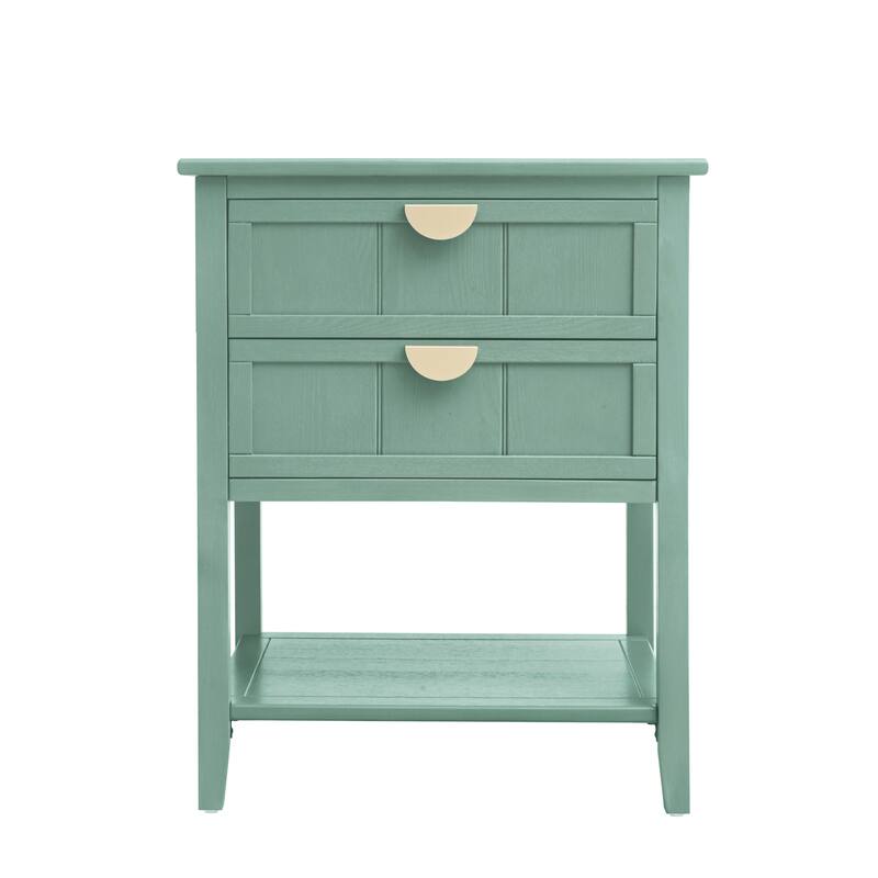 2 Drawer Side table with Bottom Open Shelf and Semi-circular Handle
