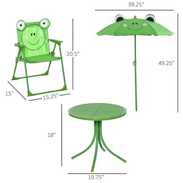 Outsunny Kids Folding Picnic Table and Chair Set Frog Pattern - 19.75" L x 19.75" W x 18" H