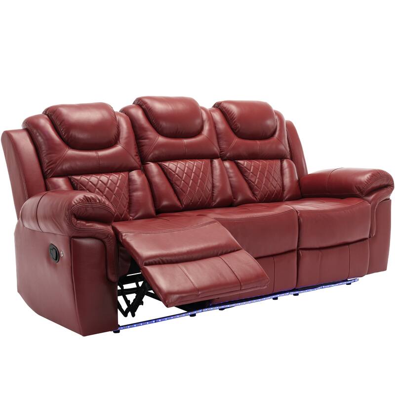 Home Theater Seating Manual Recliner Chair With Center Console And Led Light Strip For Living Room
