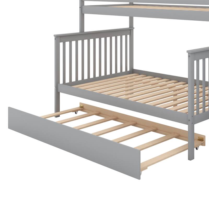 Stairway Twin Over Full Bunk Bed with Trundle and Guardrail