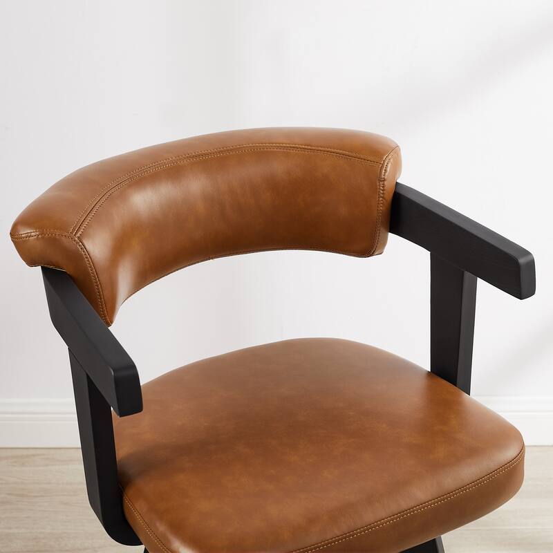 Solid Wood and Faux Leather Swivel Barstool (Set of 2)