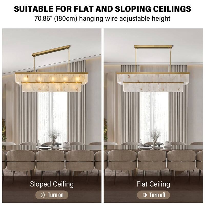 Elegant layered alabaster chandelier with natural stone panels