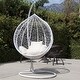 preview thumbnail 16 of 19, Wicker Rattan Hanging Swing Chair with White Metal Stand and Grey Cushion
