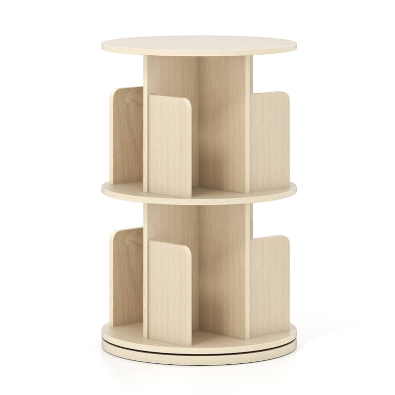 2-Tier Freestanding Bookshelf with Rotating Storage Shelves Rack for Books or Decor - 15.5" x 15.5" x 26"