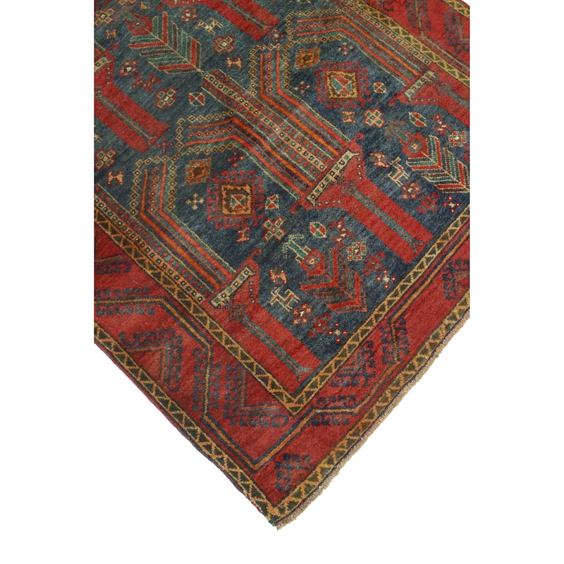 Fine Vintage Distressed Maryanne Navy/Red Rug - 3'6" x 6'11"