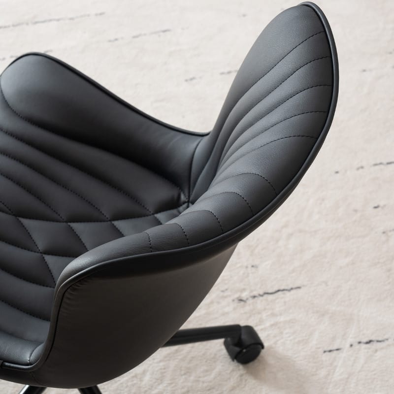 Modern Office Chair, Faux Leather Padded Desk Chair with Back, Wheels