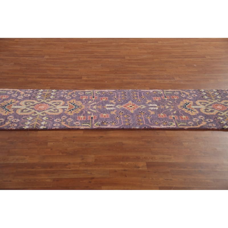 All-Over Purple Kazak Indian Runner Rug Handmade Wool Carpet - 2'6"x 15'10"