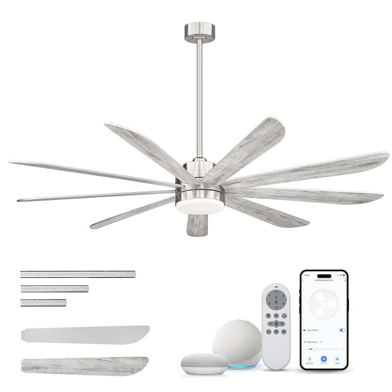 72 Inch 24W Led Ceiling Fans with Lights, 9-Blades, Remote Control