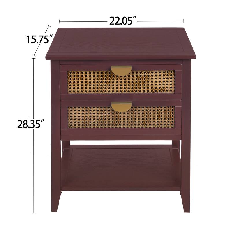 2 Drawer Side table,Naturel Rattan,End table,Suitable for bedroom