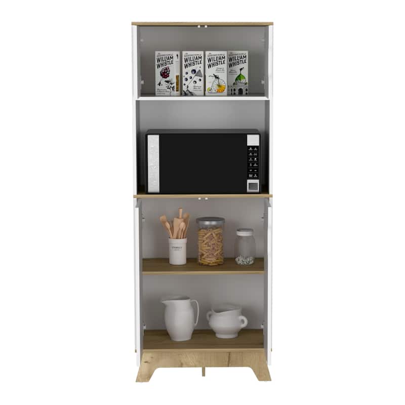 Microwave Tall Cabinet for Kitchen, Dining Room,Living Room, Light Oak / White