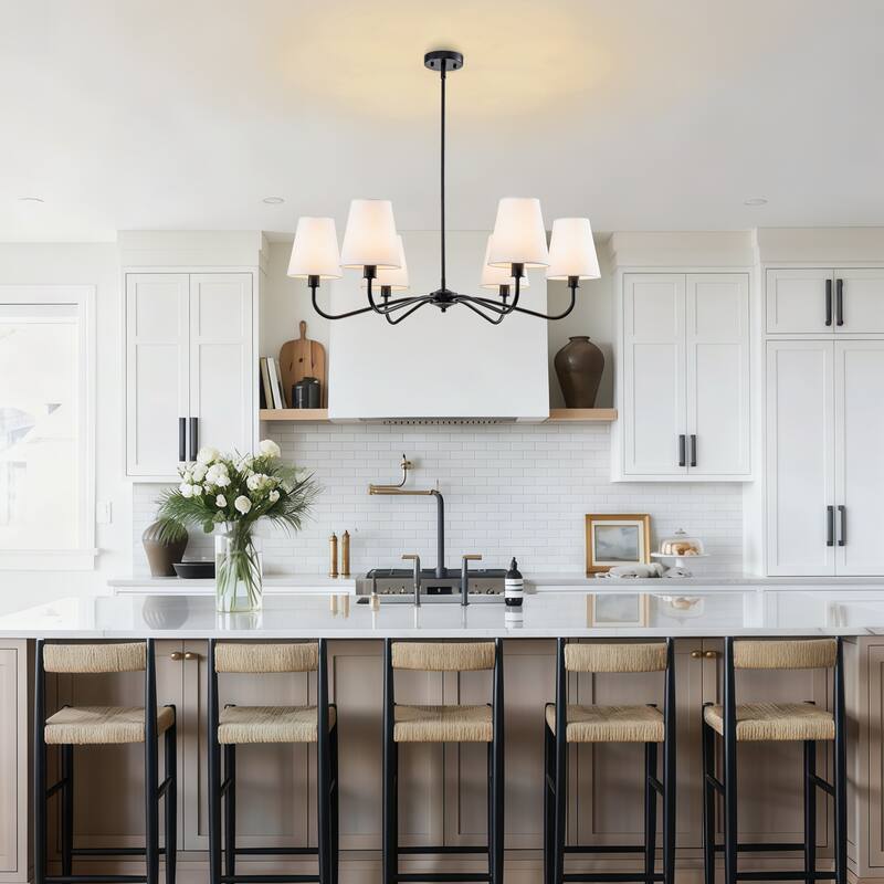 Starsky 6-Light Modern Classic Chandelier with White Linen Shades
