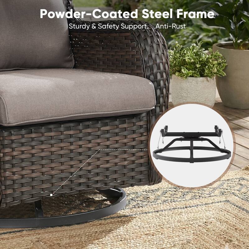 Pocassy Outdoor Wicker Glider Swivel Club Chairs (Set of 2) - Mix Grey