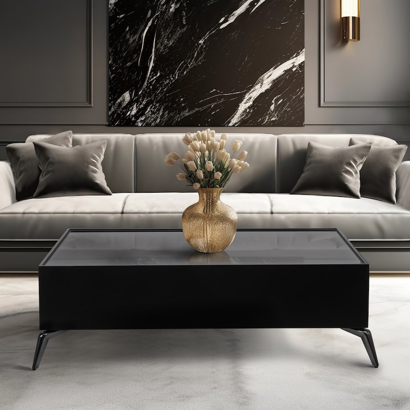 Sagebrook Home Wood/glass, 47x16" Coffee Table, Black - Ideal for Elegant Entertaining - 47" x 32" x 16" - Glass - 47" x 32" x 16" - Black