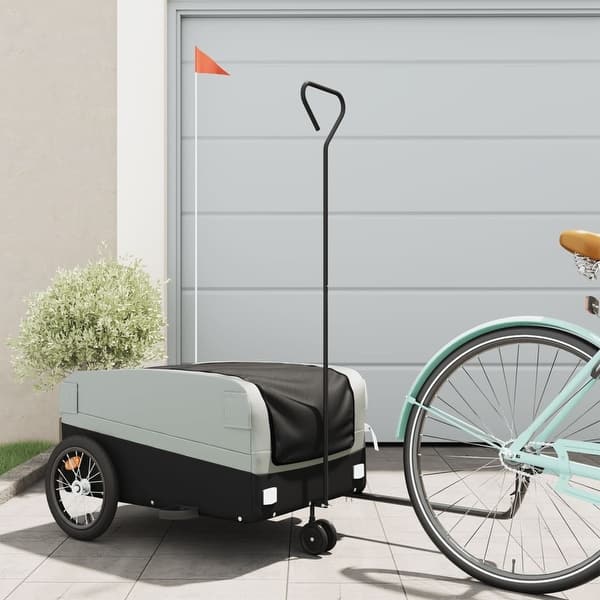 slide 2 of 33, vidaXL Bike Trailer Kids Bicycle Cargo Trailer Cart Wagon with Tow Bar Iron 54.3" x 27.2" x 22.8" - Black and gray
