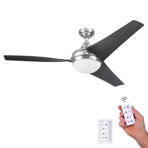 52 Inch Honeywell Neyo Modern Ceiling Fan with Light and Remote, Brushed Nickel