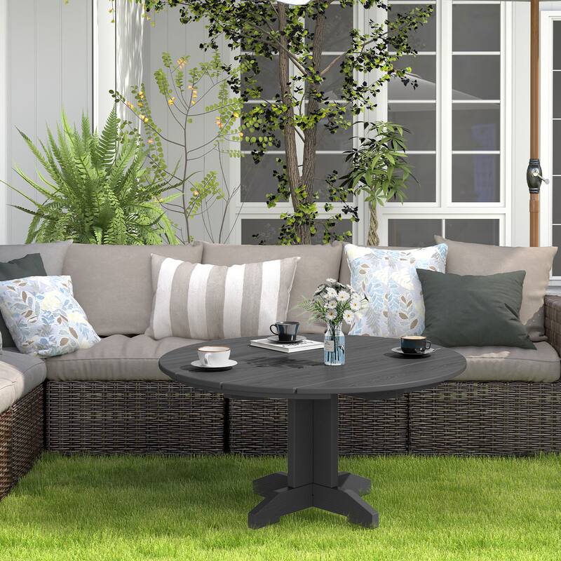 HDPE Patio Outdoor Round Coffee Table, X-shaped Leg