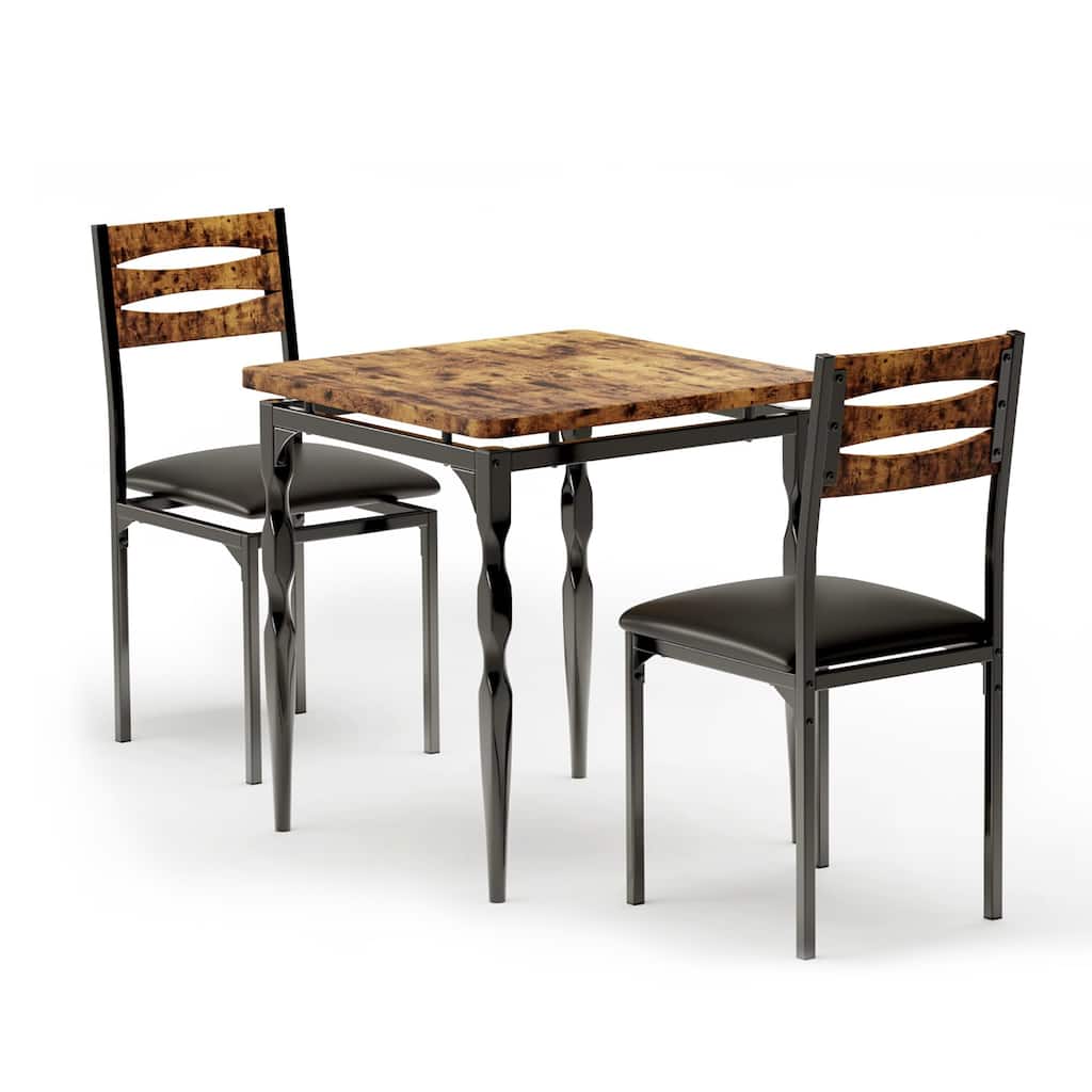 3-Piece Dining Set with Spiral Leg Table & 2 Chairs, Compact Table for Kitchen or Small Apartment Dining Area