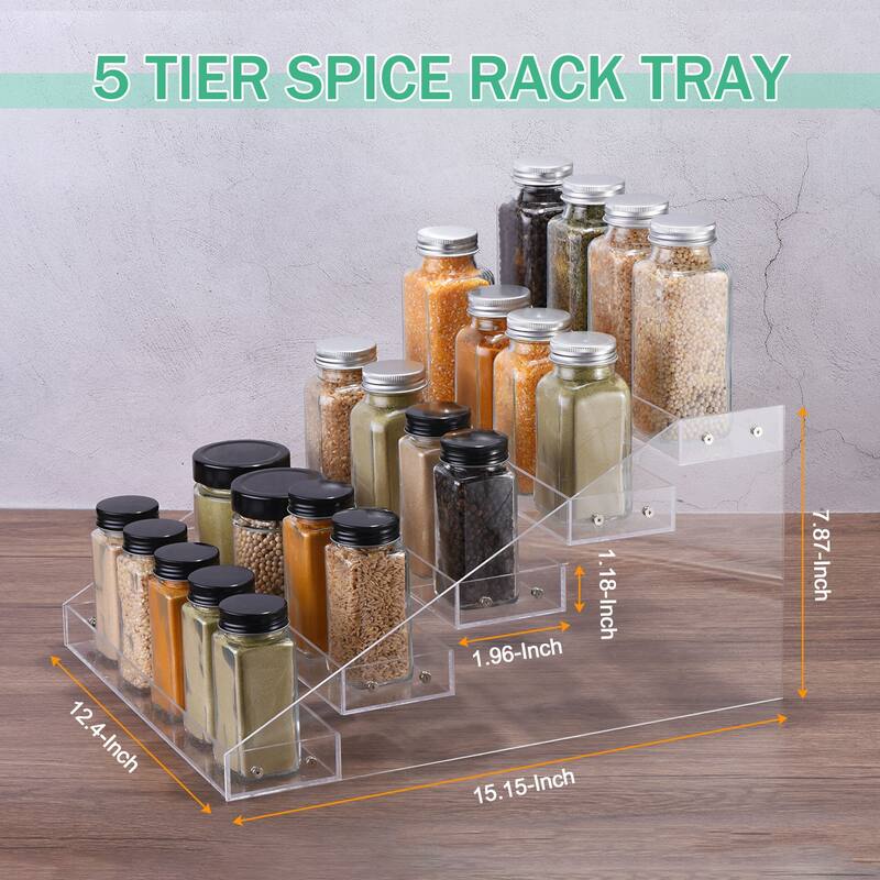 Acrylic Spice Rack Organizer Seasoning Jar Rack For Cabinet Countertop - Clear - 12.4" x 15.15" x 7.87"