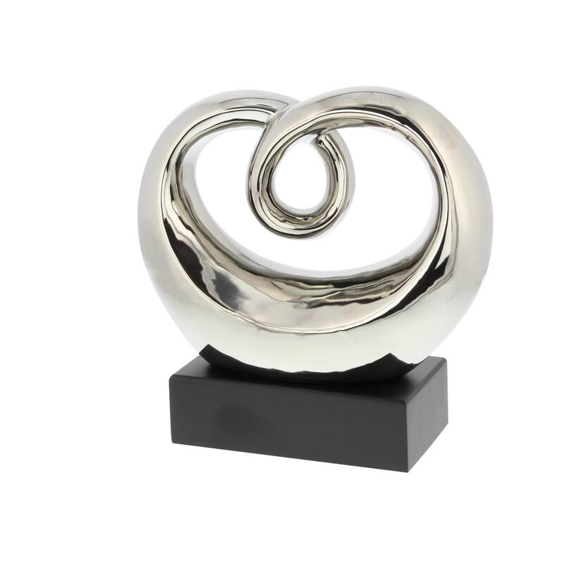 Silver Ceramic Abstract Decorative Sculpture with Black Base