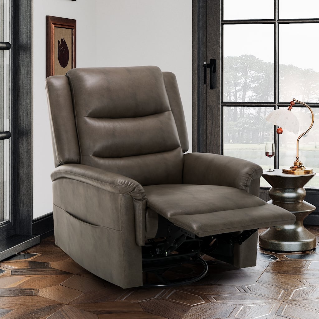 Premium Leather Swivel Recliner Chair with Rocking Motion Wide Seat Thick Cushioned Back