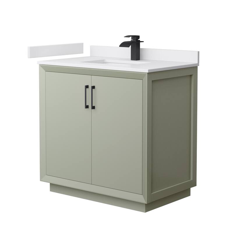 Wyndham Collection WCF414136S-VCA-UNSMXX Strada 36" Free Standing - Light Green / White Cultured Marble Top / Matte
