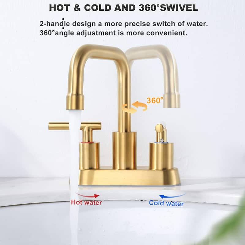 WOWOW 4 in. Centerset Double Handle Bathroom Faucet with Drain Kit