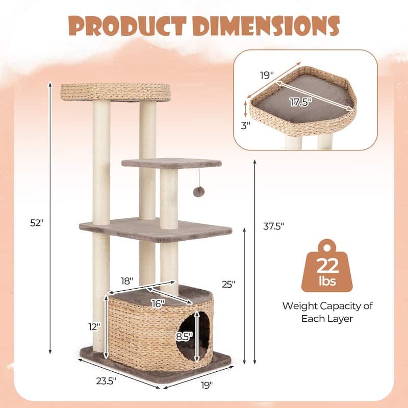 4-Layer Cat Tower with Scratching Posts Condo and Washable Cushions - 23.5" x 19" x 52"