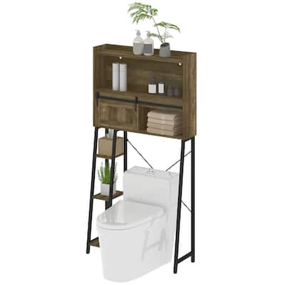 Bathroom Organizer Tower Over Toilet with Multiple Compartments and Sliding Door Storage - 31.5" W x 11.8" D x 60.6" H