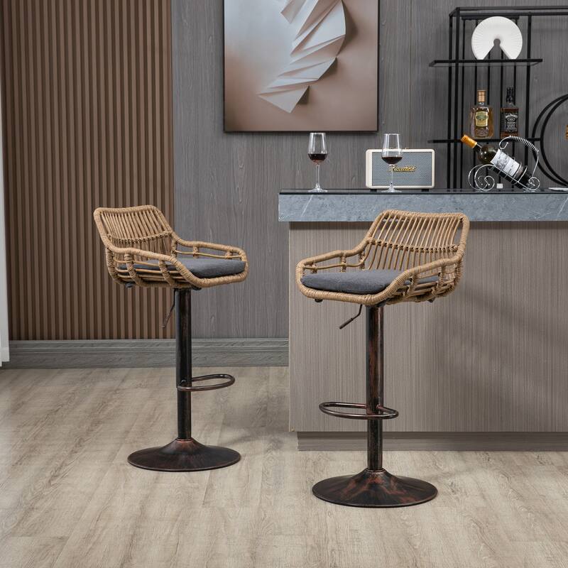 Set of 2 Modern Swivel Bar Stools, Adjustable Counter Height with Footrest, Gray