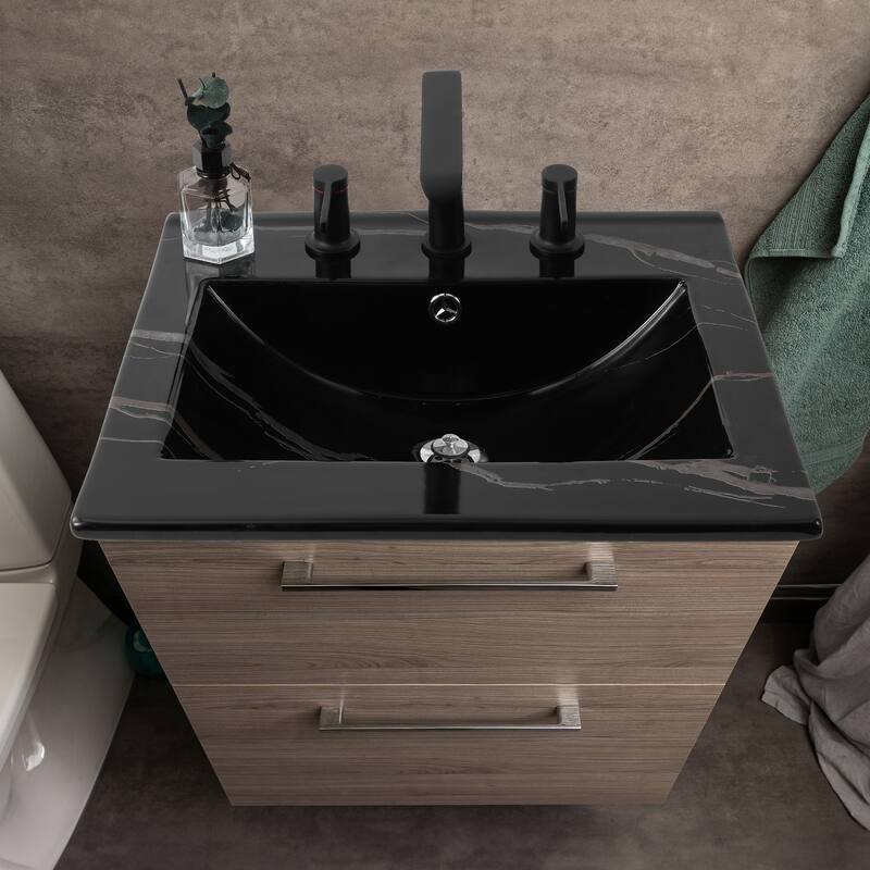 Aubert 3-Hole Classic Contemporary Rectangular Ceramic Single Sink Basin Vanity Top, by JONATHAN Y