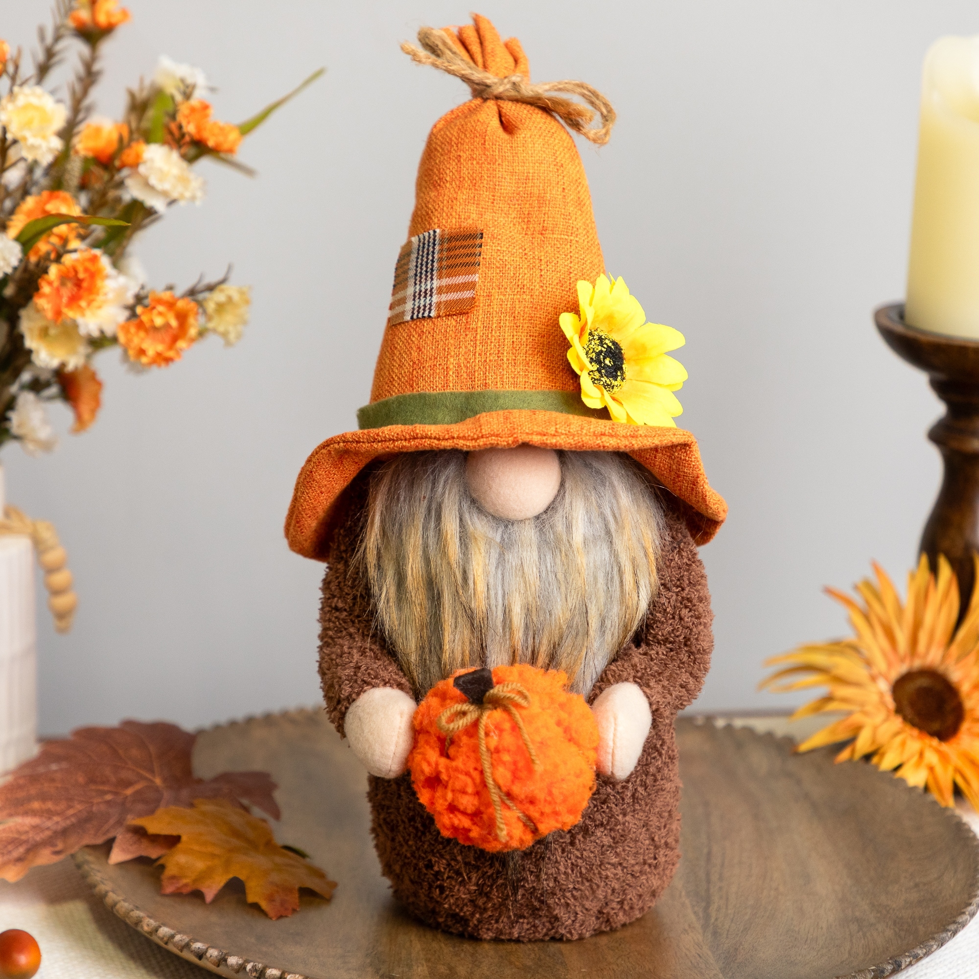 Sunflower and Pumpkin Gnome Fall Harvest Decoration - 13"