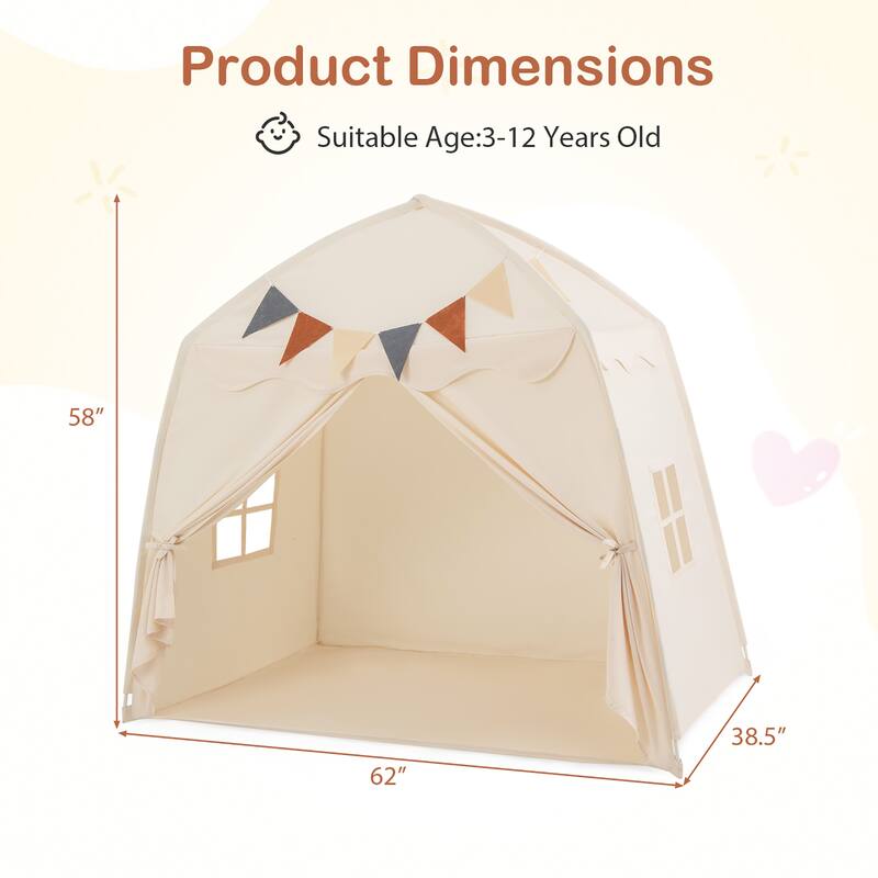 Gymax Kids Play Tent w/Flags and Globe String Lights for 3-12 Years - See Details
