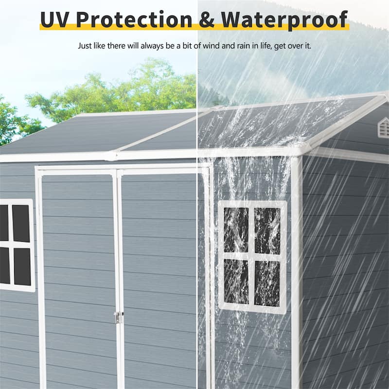 8x6ft Waterproof Resin Outdoor Storage Shed with Floor