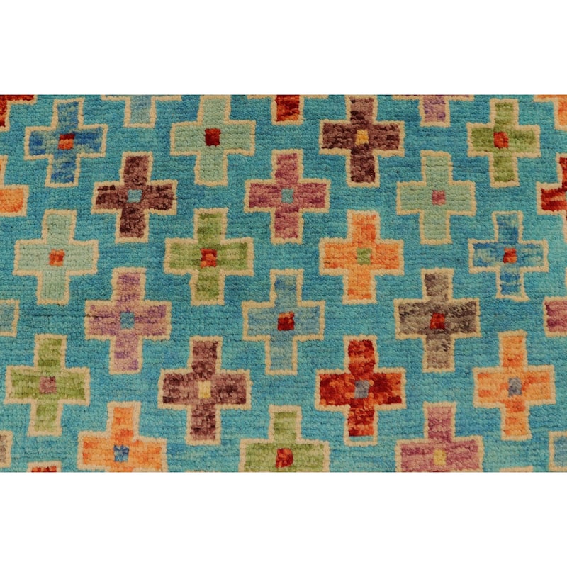 Eclectic Balochi Galvan Blue/Rust Hand Knotted Wool Rug - 3'4'' x 4'11''